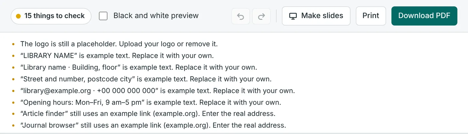 The check button with the list of things to check