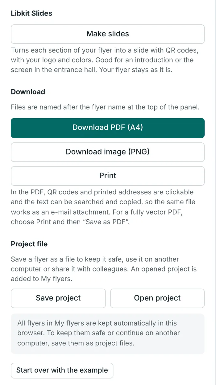 The Save and export tab
