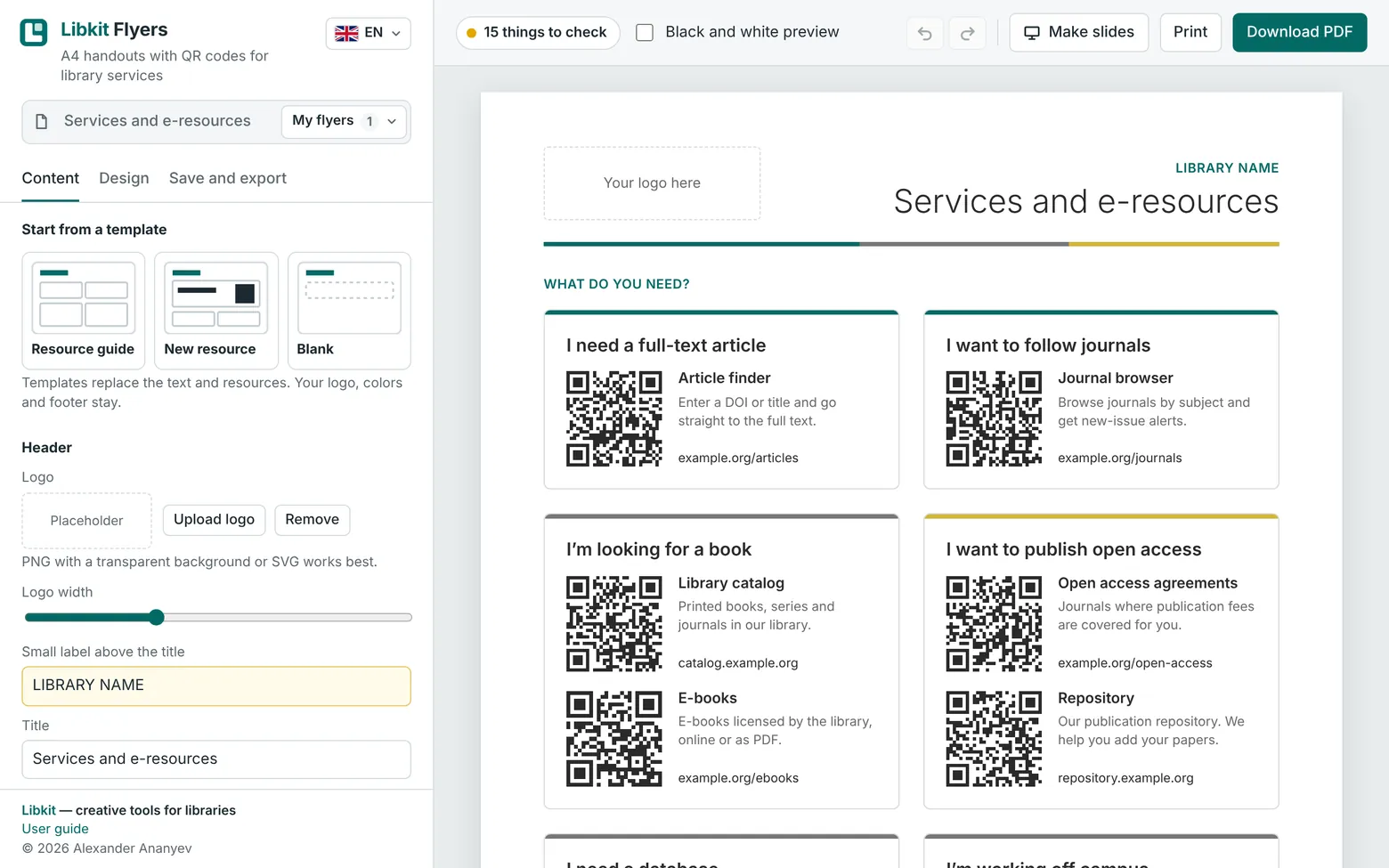 Libkit Flyers with numbered parts
