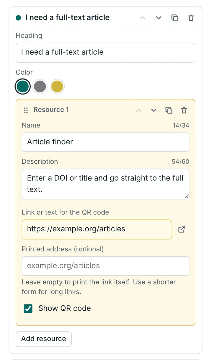 A section with one resource and its fields