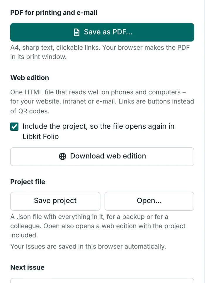 The Save and export tab