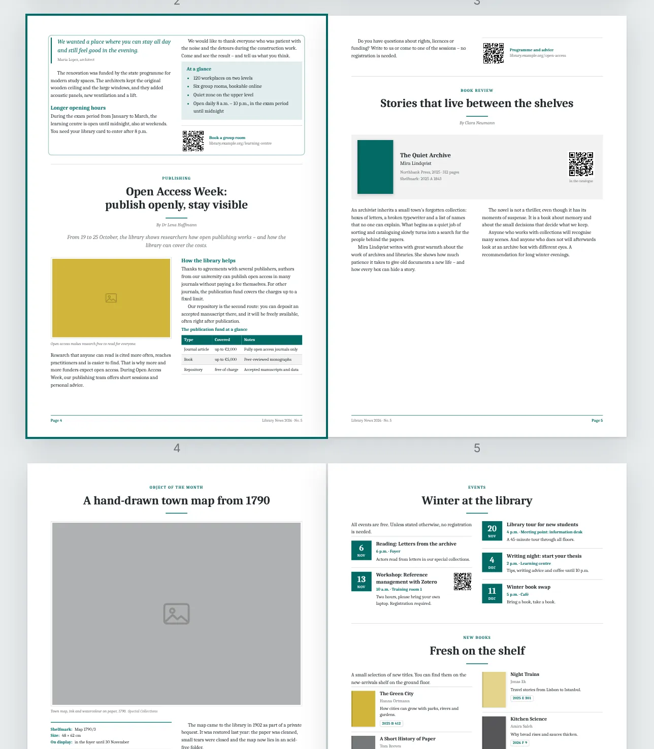 Facing pages of the example issue in Libkit Folio