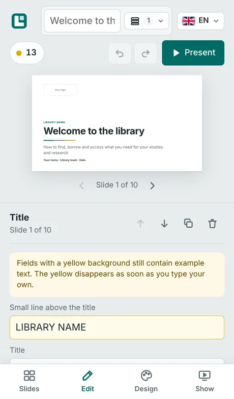 Edit view on a phone