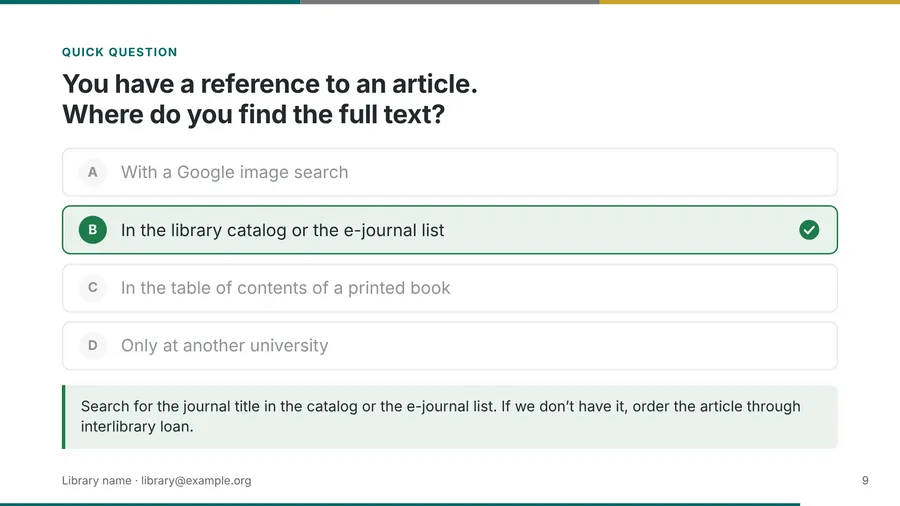 The same quiz question after the click, with the answer marked