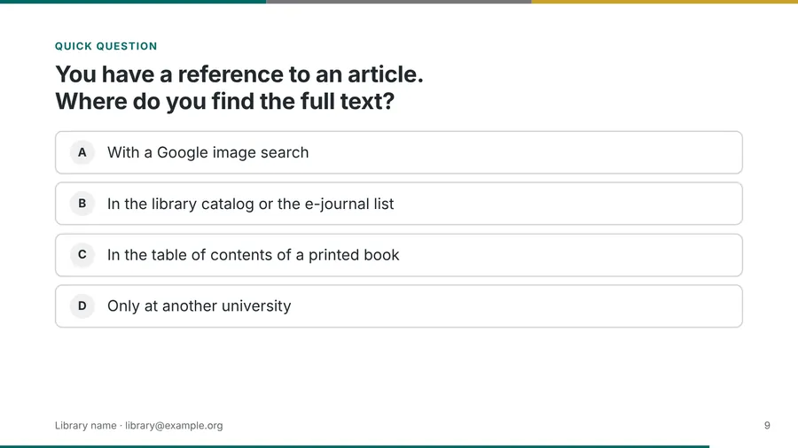 A quiz question before the click