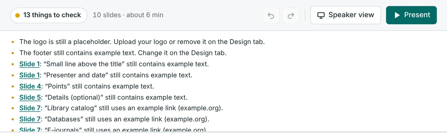 The check button with the list of things to check