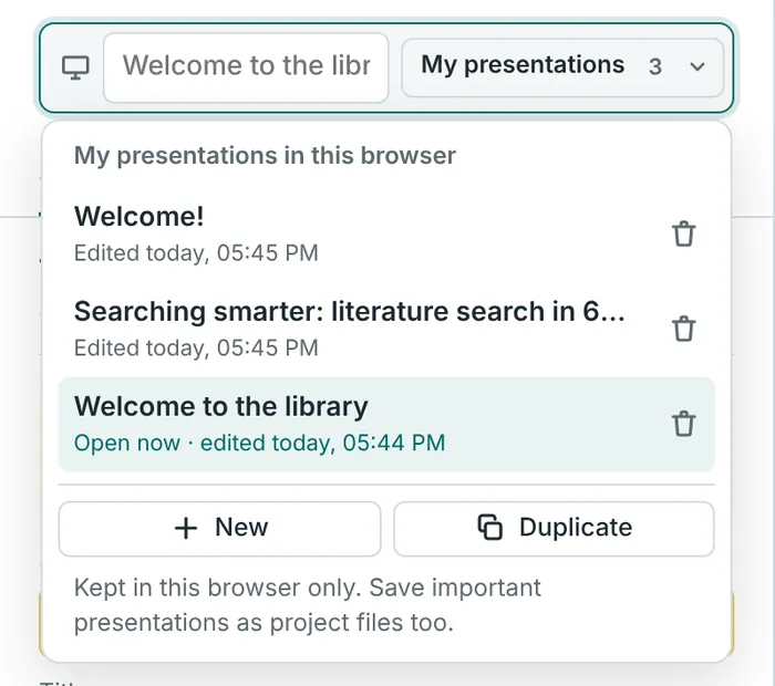 The list My presentations