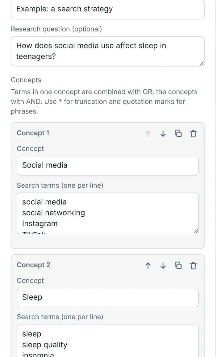 The fields of a search strategy slide