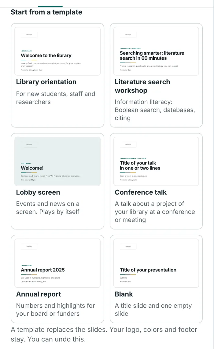 Start from a template on the Design tab